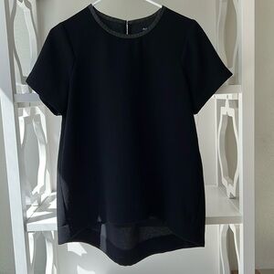 Madewell Leather Trim Short Sleeve Black Oversized Top T Shirt Size M